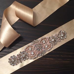 Rose Gold Rhinestone Bridal Sash